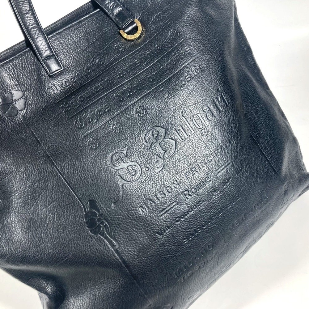 BVLGARI S.bulgari Bag Tote Handbag Leather Men's Women's Black - Picture 9 of 16